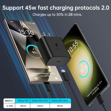 原廠三星 45W PD 超級快充充電器，歐標/美標轉接器，適用於 Galaxy S26 S25 S24 Ultra Plus S23 S21 S20 FE A57 A37 A56 A17
