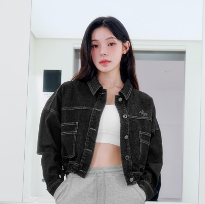 XEXYMIX 牛仔字母寬鬆夾克 女款 - XFK3JL1107 - 藍色牛仔布，S碼